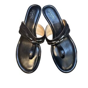 Coach Black Leather Flip Flop Sandals Womens 8B Virginia Horsebit